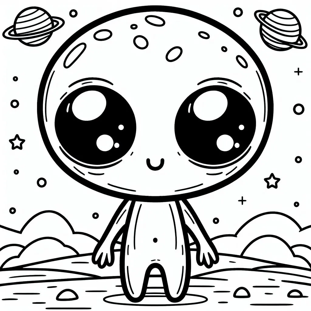 Alien with Planets 👽🪐 Coloring Page